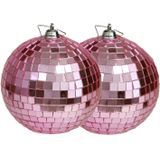 Othmar Decorations discobal kerstballen - 6x - roze -10 cm -kunststof