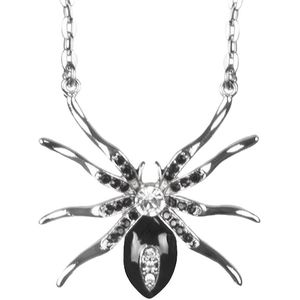 Boland Carnaval/verkleed accessoires Heksen/Halloween sieraden - ketting met Spin - zilver/zwart - kunststof - zwarte weduwe