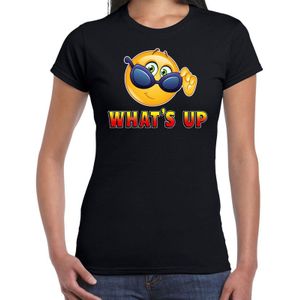 Funny emoticon t-shirt Whats up zwart voor dames - Fun / cadeau shirt