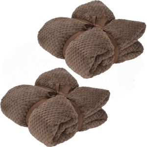 Fleece dekens/plaids - 2x - taupe - 130 x 170 cm