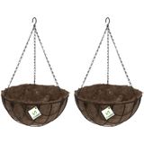 3x stuks metalen hanging baskets / plantenbakken zwart met ketting 30 cm inclusief kokosinlegvel - Hangende bloemen