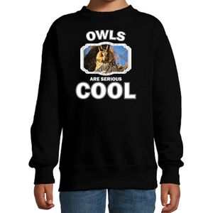Dieren uilen sweater zwart kinderen - owls are serious cool trui jongens/ meisjes - cadeau ransuil/ uilen liefhebber - kinderkleding / kleding