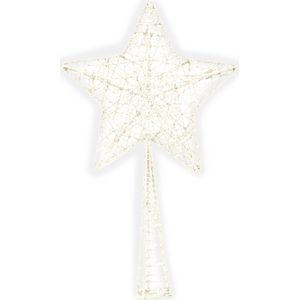 Kunststof ster piek/kerstboom topper glitter wit 28 cm - Kerstversiering/kerstboomversiering
