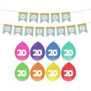 Haza Verjaardag 20 jaar geworden versiering - 16x thema ballonnen/1x Happy Birthday slinger 300 cm