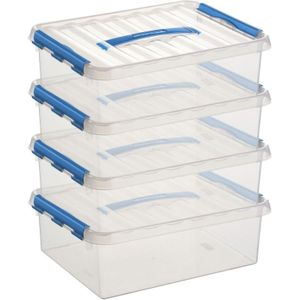 Sunware Q-Line opberg boxen/opbergdozen 10 liter 38 x 30 x 12 cm kunststof - A4 formaat opslagbox - Opbergbak kunststof transparant/blauw