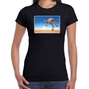 Dieren shirt kangoeroes foto - zwart - dames - Australische dieren/ kangoeroe cadeau t-shirt / kleding