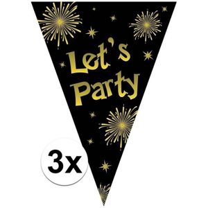 3x Vlaggenlijnen let's party oud en nieuw zwart  / goud 5 meter - slingers