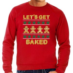 Bellatio Decorations Foute Kersttrui/sweater voor heren - Lets get baked - wiet - ginger bread - rood