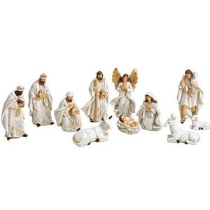 Polystone kerststal beeldjes / beelden wit 11 stuks - Kerstdecoraties en kerstversiering - kerststallen beeldjes