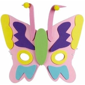 Roze vlinder masker met groene neus 18cm