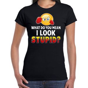 Funny emoticon t-shirt What do you mean i look stupid zwart voor dames - Fun / cadeau shirt