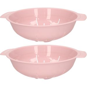 Plasticforte Keuken vergiet/zeef - 2x - kunststof - Dia 25 cm x Hoogte 8 cm - roze