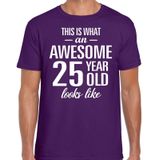 Awesome 25 year - geweldige 25 jaar cadeau t-shirt paars heren -  Verjaardag cadeau