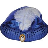 Blauw Arabisch Sultan tulband met diamant en veer - 1001 nacht verkleed hoed