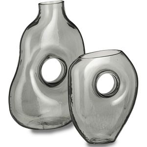 Mica Decorations Bloemenvazen Jay - 2-delig - grijs transparant glas - decoratieve vaas