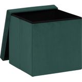Atmosphera Poef/krukje/hocker Amber - 2x - Opvouwbare zit opslag box - fluweel smaragd groen - D38 x H38 cm - MDF/polyester