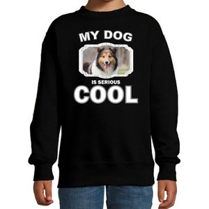 Sheltie honden trui / sweater my dog is serious cool zwart - kinderen - Shetland sheepdogs liefhebber cadeau sweaters - kinderkleding / kleding