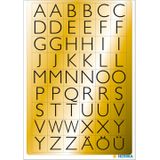 Stickervelletjes met 648x stuks alfabet plak letters A tot Z zwart/goud 13x12 mm