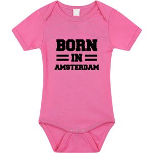 Born in Amsterdam tekst baby rompertje roze meisjes - Kraamcadeau - Amsterdam geboren cadeau