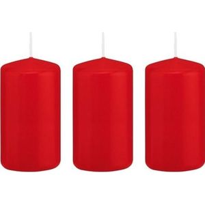 3x Rode cilinderkaarsen/stompkaarsen 5 x 10 cm 23 branduren - Geurloze kaarsen - Woondecoraties