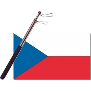 Landen vlag Tsjechie - 90 x 150 cm - met compacte draagbare telescoop vlaggenstok - zwaaivlaggen