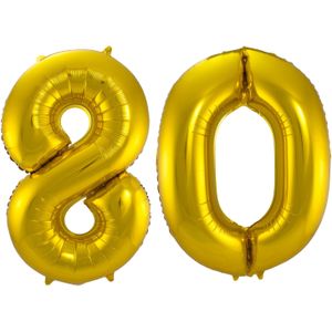 Folat Folie ballonnen - 80 jaar cijfer - goud - 86 cm - leeftijd feestartikelen