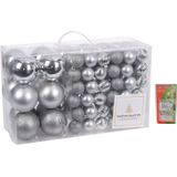 94-Delige kerstboomversiering kunststof kerstballen set zilver incl. 150x ophanghaakjes