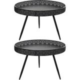 Set van 2x stuks bijzettafels Lagune rond metaal zwart 70 x 45.5 cm - Home Deco meubels en tafels