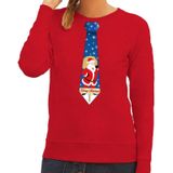 Foute kersttrui / sweater stropdas met kerstman print rood voor dames