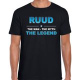 Naam cadeau Ruud - The man, The myth the legend t-shirt  zwart voor heren - Cadeau shirt voor o.a verjaardag/ vaderdag/ pensioen/ geslaagd/ bedankt