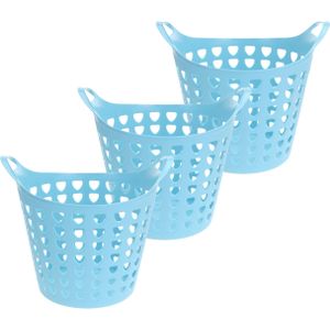 Excellent Houseware Flexibele wasmand - 3x - blauw - 26 liter - kunststof - 40 x 42 cm