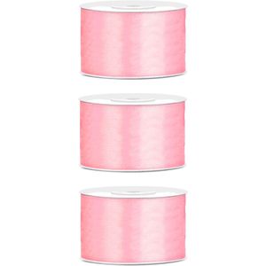 3x Hobby/decoratie licht roze satijnen sierlinten 3,8 cm/38 mm x 25 meter - Cadeaulint satijnlint/ribbon - Licht roze linten - Hobbymateriaal benodigdheden - Verpakkingsmaterialen