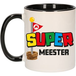 Bellatio Decorations Cadeau koffie/thee mok voor Meester/mentor - zwart - super Meester - 300 ml