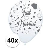 40x Just Married bruiloft thema versiering ballonnen voor bruidspaar