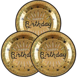 Verjaardag feest bordjes happy birthday - 50x - goud - karton - 22 cm - rond