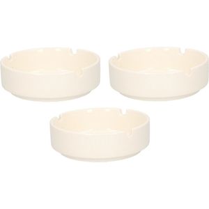 Set van 3x stuks witte asbakken van porselein 10 cm - Voordelige tuin/huis asbakken