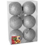 24x stuks kerstballen zilver glitters kunststof diameter 8 cm - Kerstboom versiering