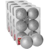 24x stuks kerstballen zilver glitters kunststof diameter 8 cm - Kerstboom versiering