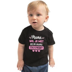 Bellatio Decorations huwelijksaanzoek baby t-shirt - Mama/Mama - zwart - pride bruiloft