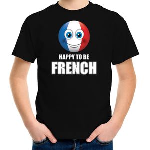 Frankrijk Happy to be French landen t-shirt met emoticon - zwart - kinderen - Frankrijk landen shirt met Franse vlag - EK / WK / Olympische spelen outfit / kleding