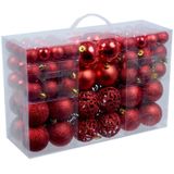 Pakket met 100x rode kerstballen kunststof inclusief kerstbalhaakjes - Kerstboomversiering/kerstversiering rode kerstballen