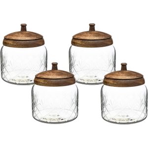 4x stuks snoeppotten/voorraadpotten 1,2L glas met houten deksel - 1200 ml - Bonbonnieres