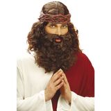 Religieuze verkleed accessoires - Jezus Christus verkleed pruik bruin met baard