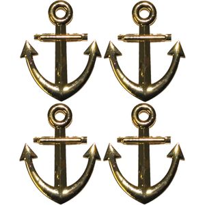 4x stuks gouden carnaval verkleed broche speld maritiem anker van 7 cm - Kapitein/Matroos accessoires