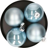 Decoris Grote kerstballen - 4x st - glas - lichtblauw - 10 cm - kerstversiering