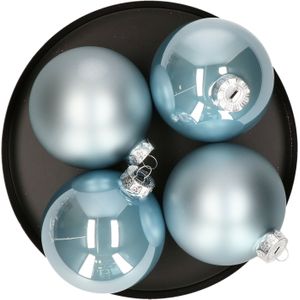 Decoris Grote kerstballen - 4x st - glas - lichtblauw - 10 cm - kerstversiering