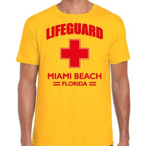 Lifeguard / strandwacht verkleed t-shirt / shirt Lifeguard Miami Beach Florida geel voor heren - Bedrukking aan de voorkant / Reddingsbrigade shirt / Verkleedkleding / carnaval / outfit