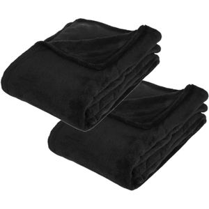 2x Stuks Fleece deken/fleeceplaid zwart 130 x 180 cm polyester - Bankdeken - Fleece deken - Fleece plaid
