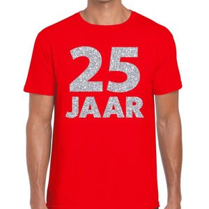 25 jaar zilver glitter verjaardag t-shirt rood heren - verjaardag / jubileum shirts
