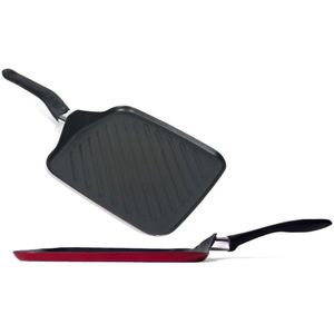 Set van 2x stuks aluminium professionele grillpan vierkant met anti-aanbak laag 27,50 cm